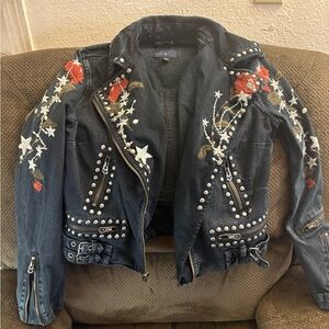True Religion Black Embroidered Studded jean Jacket